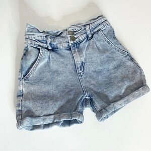 EUC GB Girls Size 10 Girls Denim Shorts Cuffed Acid Wash Retro Pleated